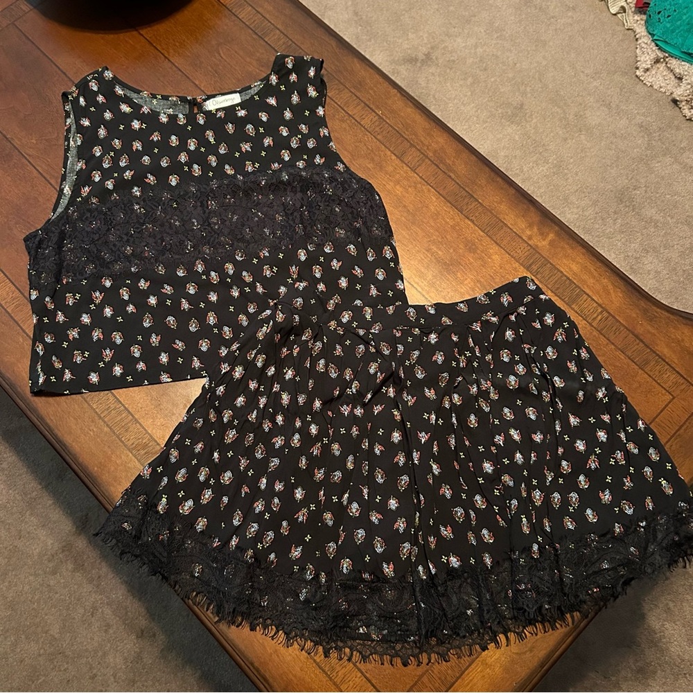 Olsenboye Vintage Y2K 2 Piece Matching Set Top and Skirt Chiffon Floral Size L